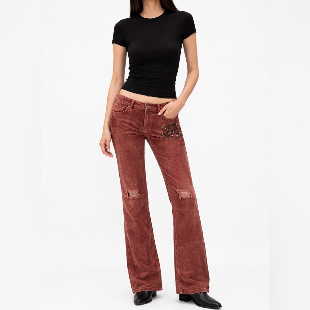 Vintage GENUINE Y2K Free People Corduroy Pants 26 Low Rise Patchwork Boho RARE